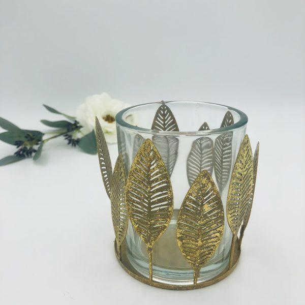 Antique gold ‘look’ leaf outer with glass votive