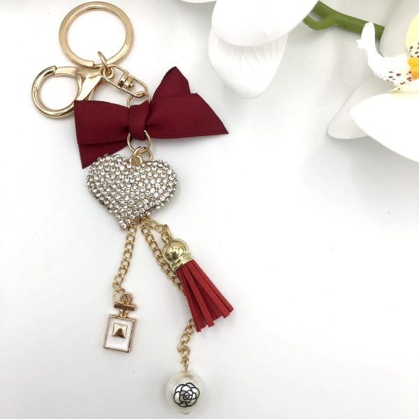 Diamante Heart Keychain Red