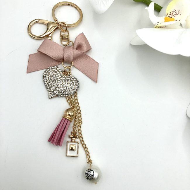 Diamante Heart Keychain Pink