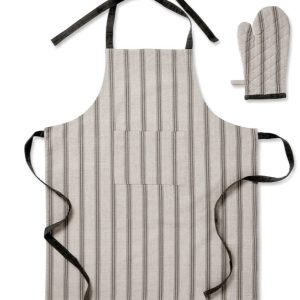 Macedon Charcoal Stripe Apron and Glove Set
