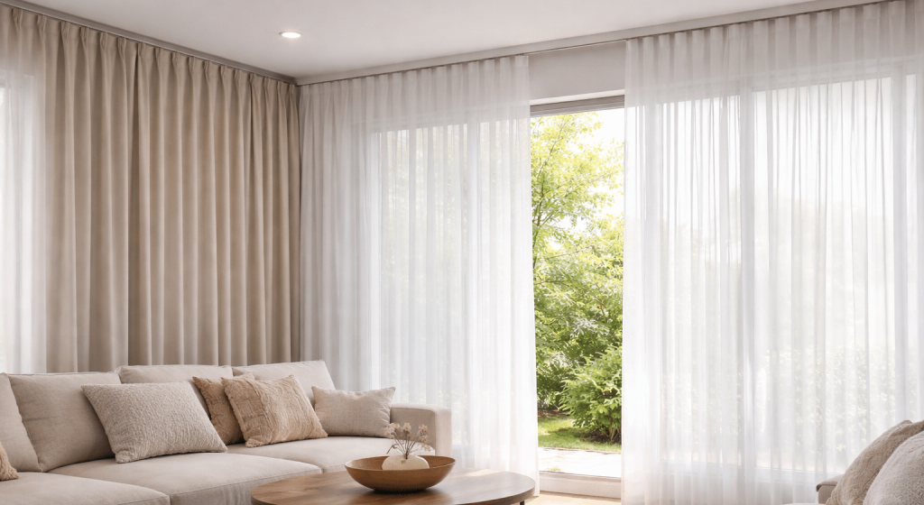 Custom S fold curtains in a modern Melbourne living room